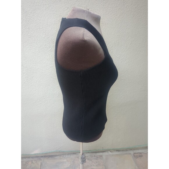 Marled Tank V Neck BlackShirt Top Size Med knit style top vest ribbed - Picture 2 of 8